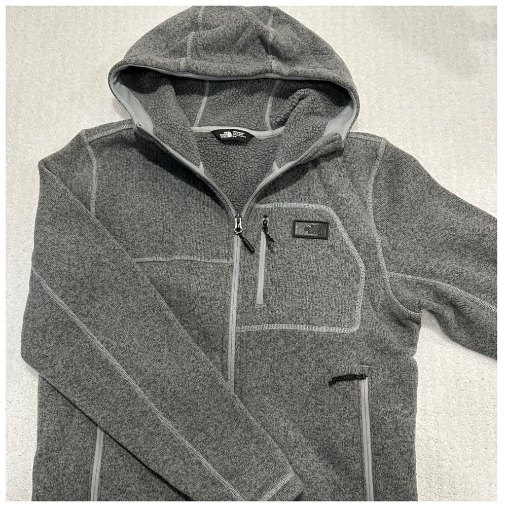 The North Face Contrast Stitch Fleece Hoodie Full Zip Gray Medium